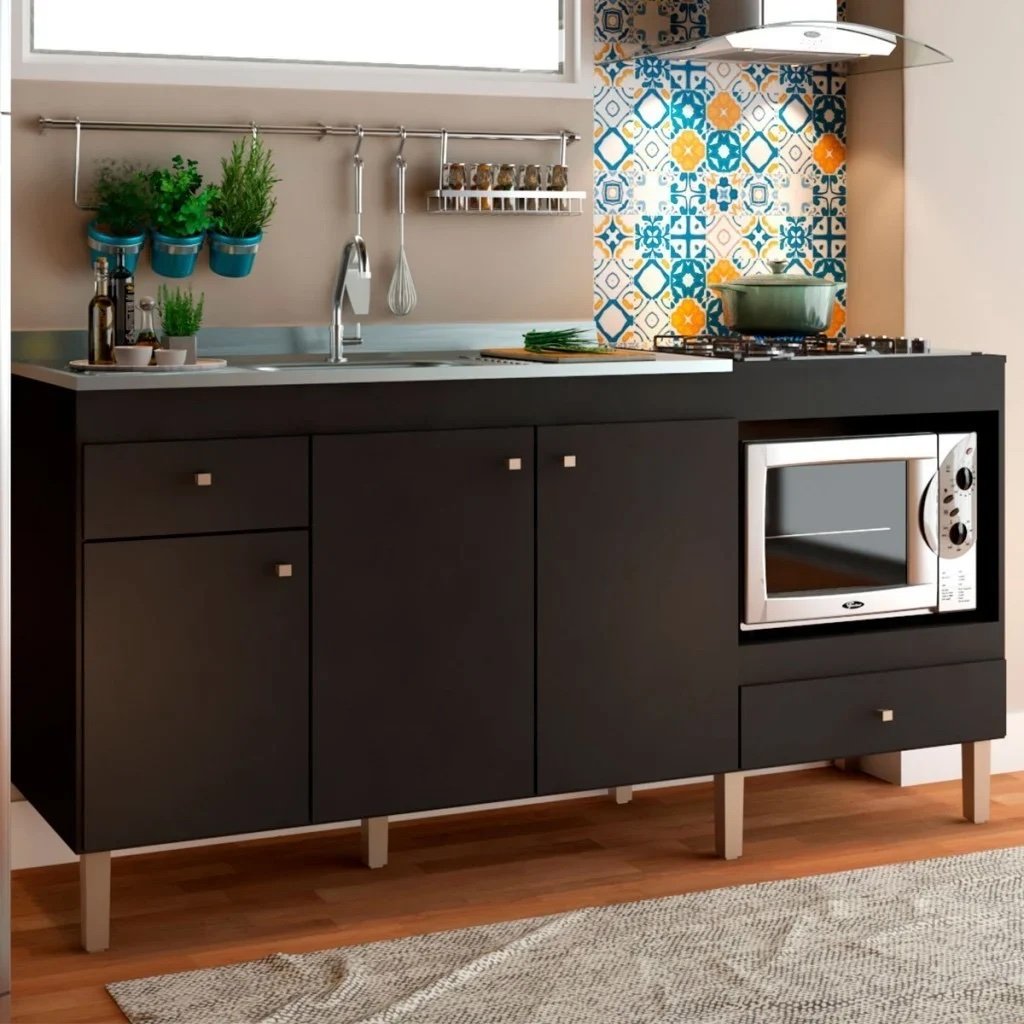 Armário de Cozinha Itália 3 Portas 2 Gavetas para Pia e Cooktop